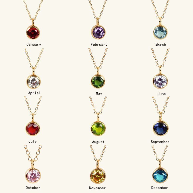 10K Gold Cubic Zirconia Personalized Birthstone Pendant Necklace-4