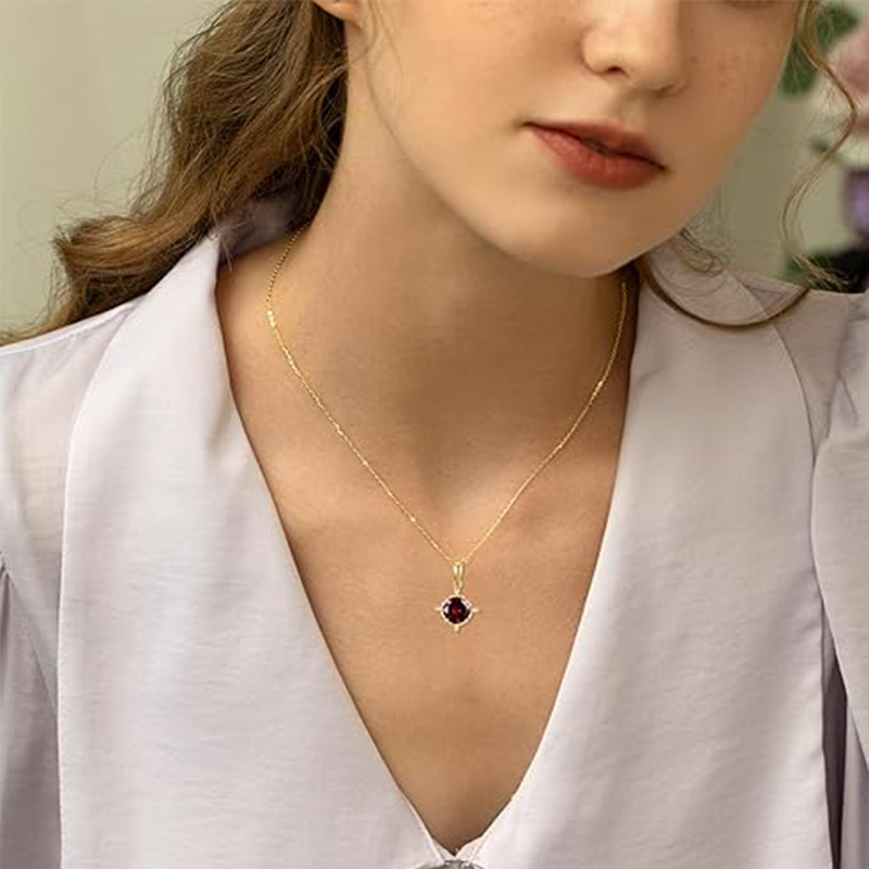 14K Gold Cubic Zirconia Personalized Birthstone Pendant Necklace-2