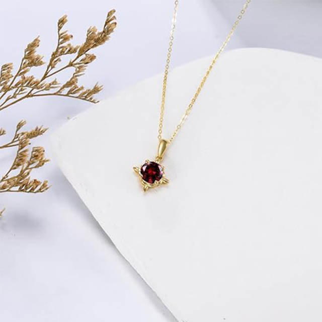 14K Gold Cubic Zirconia Personalized Birthstone Pendant Necklace-3