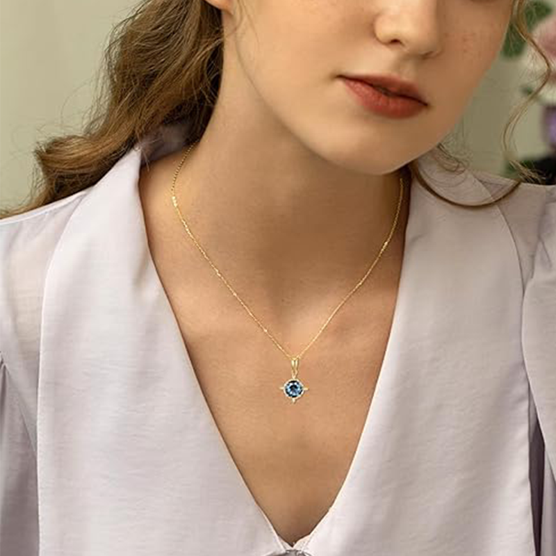 10K Gold Cubic Zirconia Personalized Birthstone Pendant Necklace-2