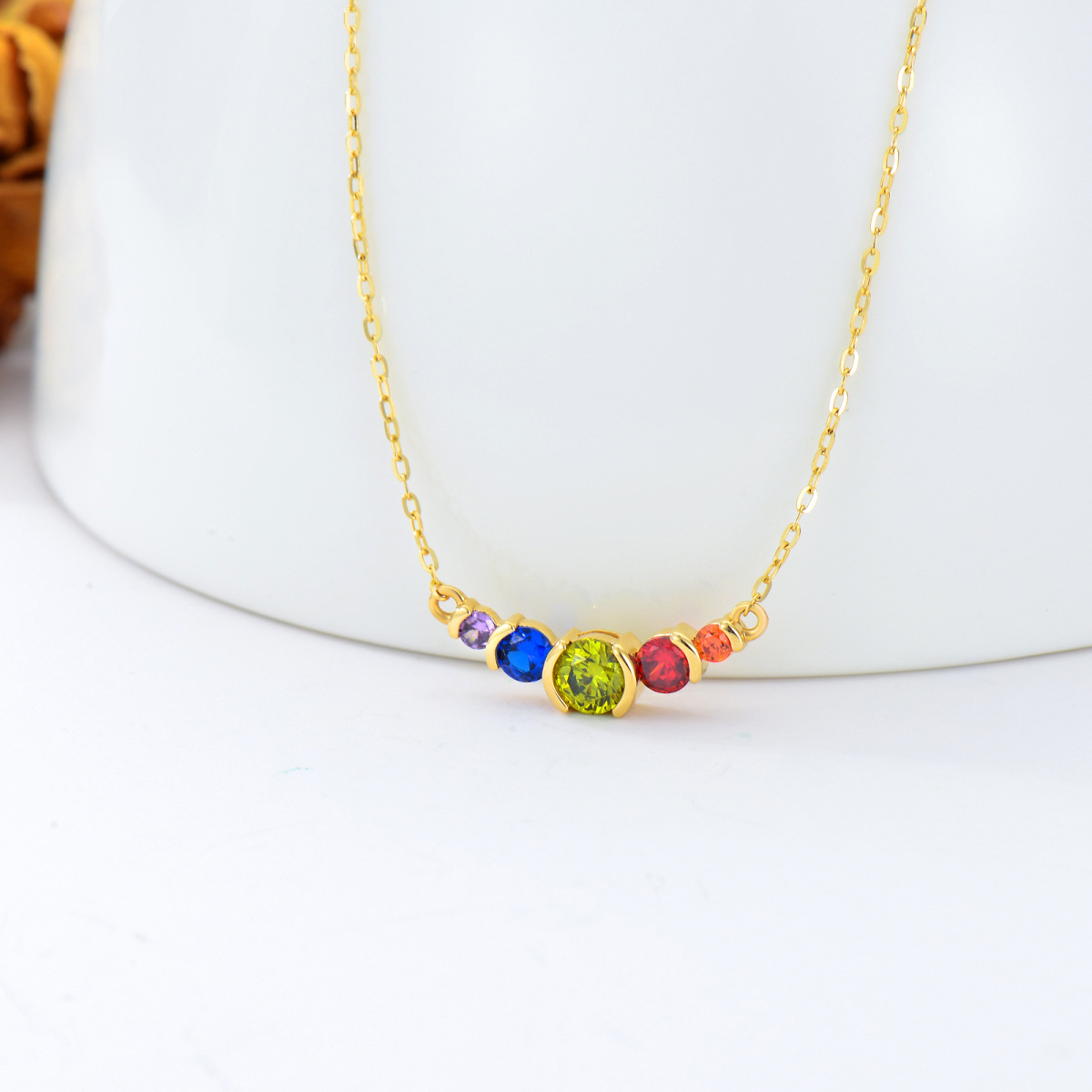 14K Gold Cubic Zirconia Personalized Birthstone Pendant Necklace-3