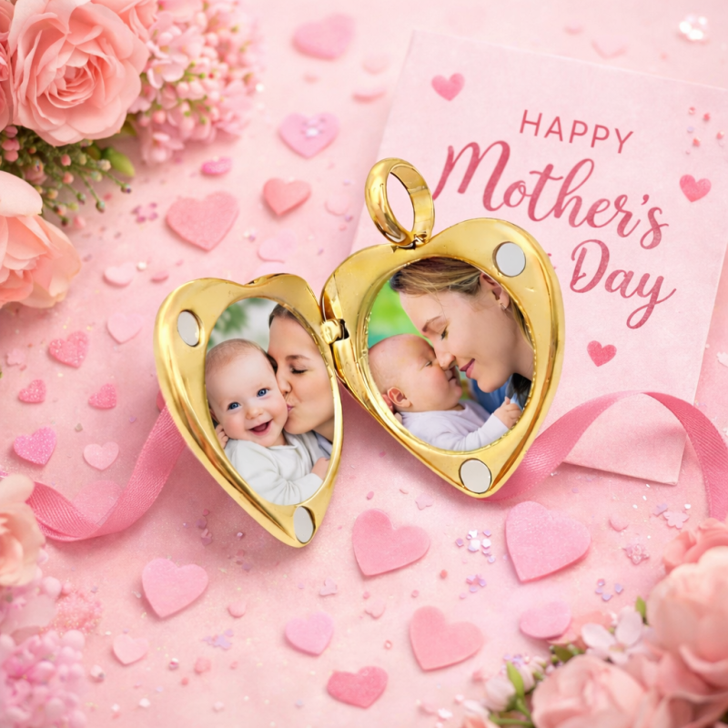 10K Rose Gold Cubic Zirconia Personalized Birthstone & Engravable & Personalized Photo Personalized Photo Locket Necklace-4