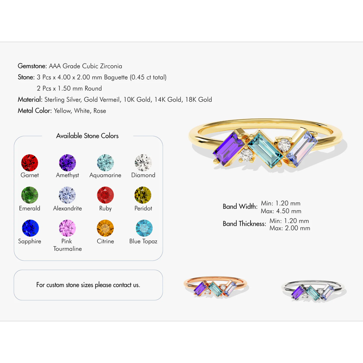 14K Gold Cubic Zirconia Personalized Birthstone Ring for Women-3