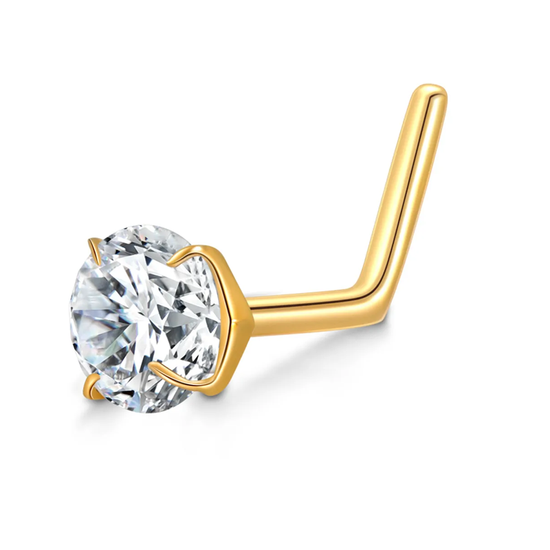 10K Gold Cubic Zirconia Personalized Birthstone L Shaped Nose Ring-6