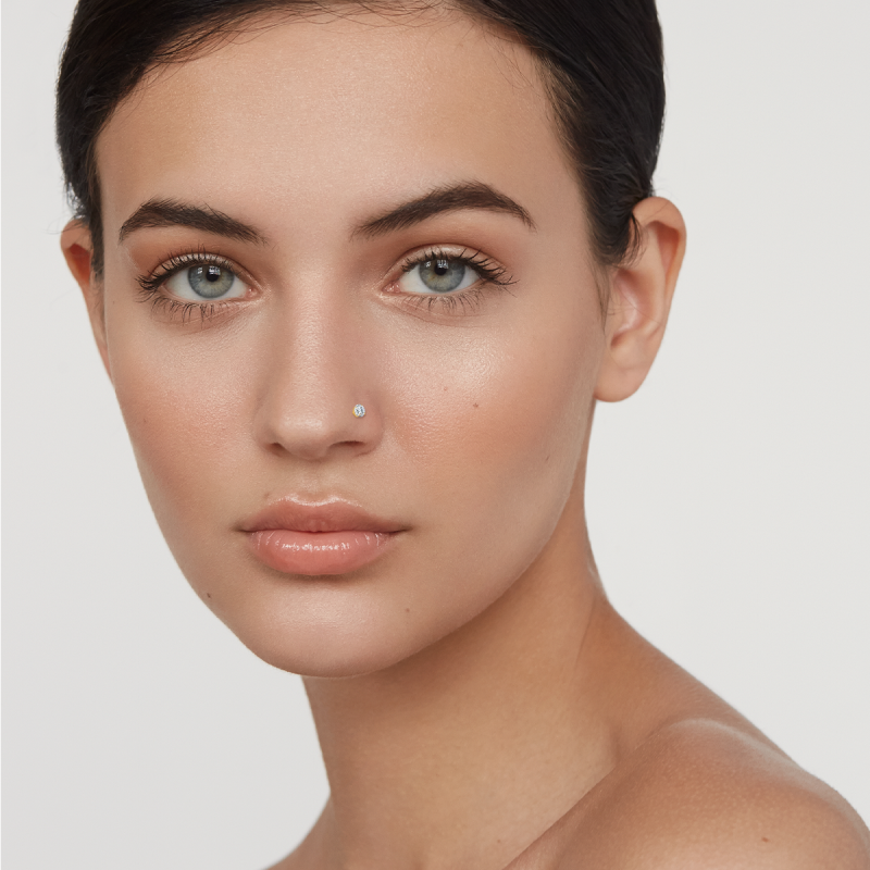 Personalisierter Nasenring aus 18-karätigem Gold mit Zirkonia und Geburtsstein in L-Form-2