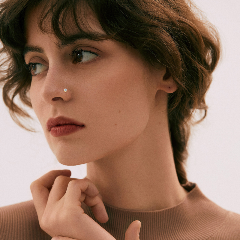 Personalisierter Nasenring aus 18-karätigem Gold mit Zirkonia und Geburtsstein in L-Form-3