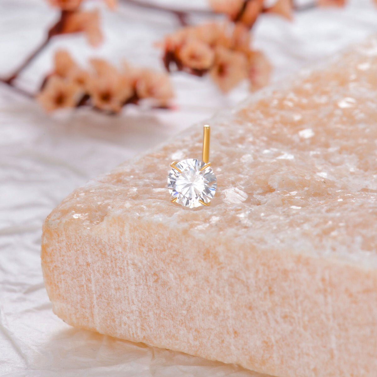 Anillo de nariz personalizado en forma de L con piedra de nacimiento y circonita cúbica en oro de 14 quilates-4