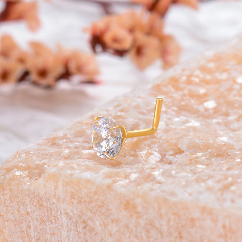 Personalisierter Nasenring aus 18-karätigem Gold mit Zirkonia und Geburtsstein in L-Form-5