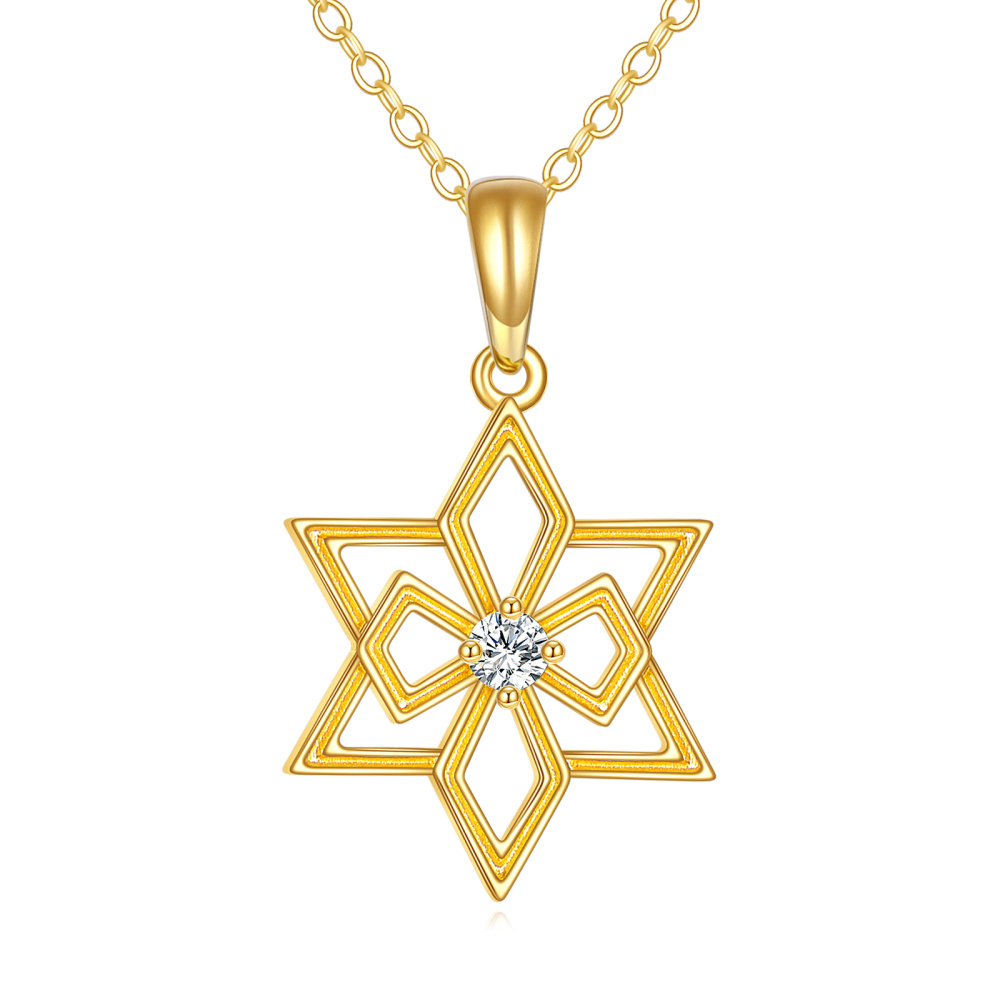 Colar Estrela de David com Pedra de Nascimento Personalizada em Ouro 10K para Mulher-1