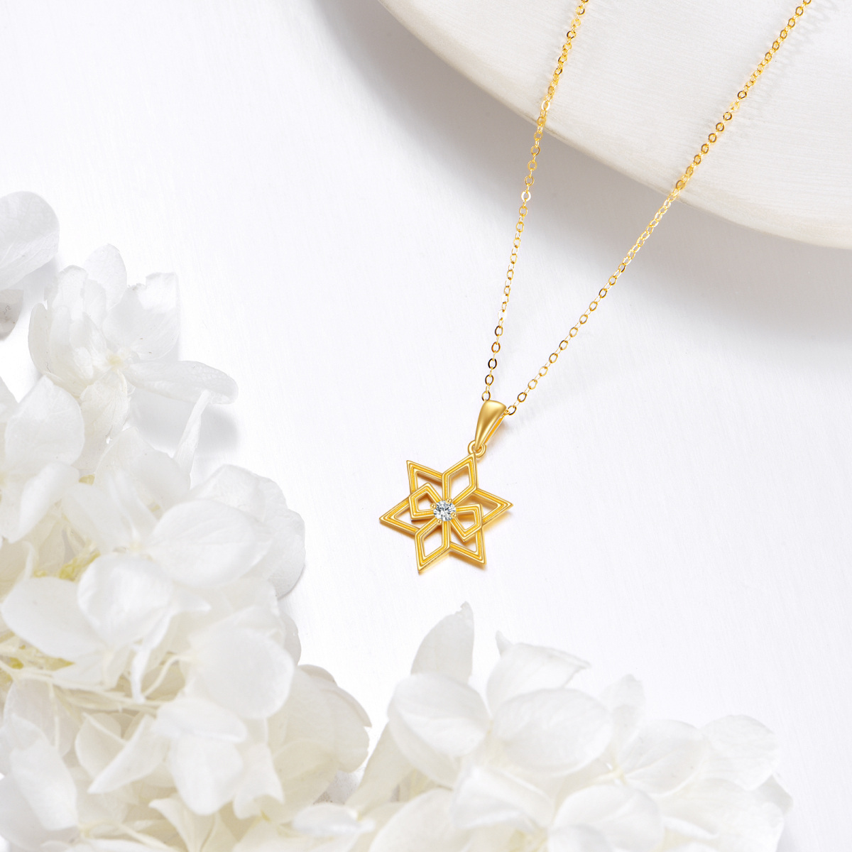 10K Gold Personalized Birthstone Star Of David Necklace for Women-3