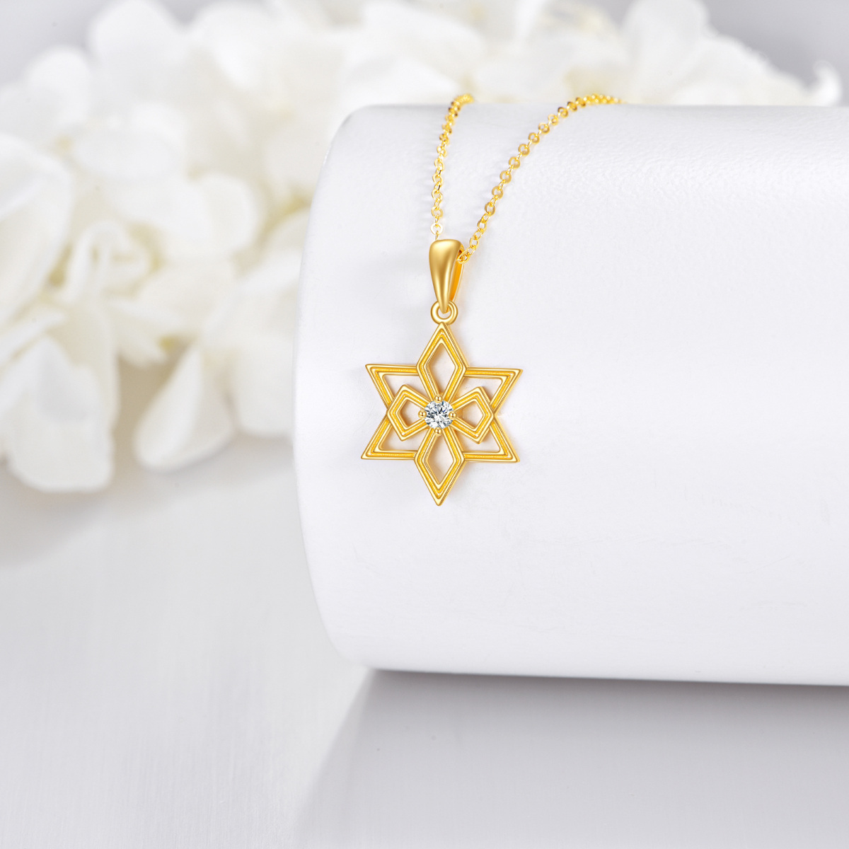 10K Gold Personalized Birthstone Star Of David Necklace for Women-4