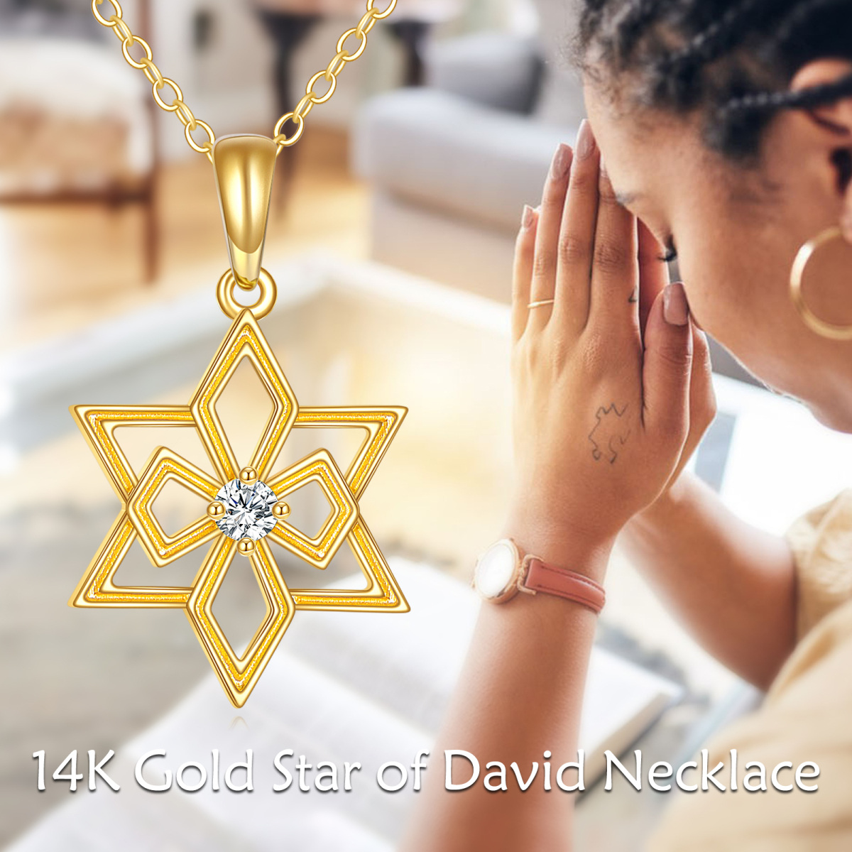 10K Gold Personalized Birthstone Star Of David Necklace for Women-6