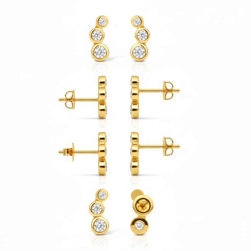 Boucles d'oreilles puces personnalisées en or rose 14 carats avec zircon cubique taille ronde et pierre de naissance-4