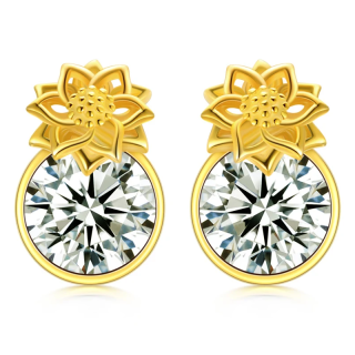 14K Gold Personalized Birthstone Sunflower Stud Earrings for Women-1