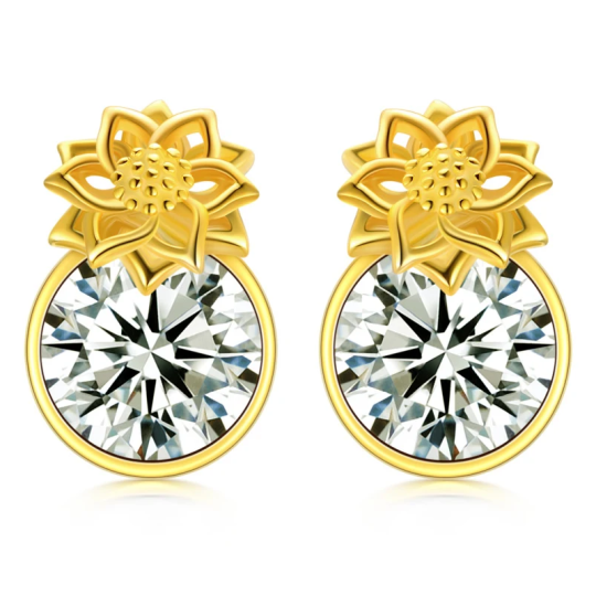 14K Gold Personalized Birthstone Sunflower Stud Earrings for Women