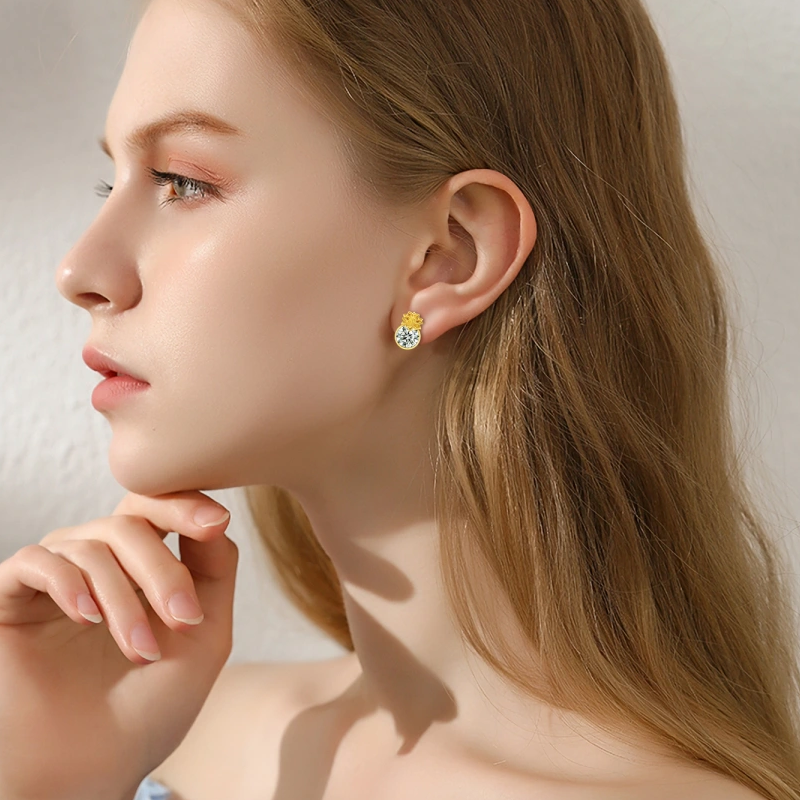 أقراط دوار الشمس من الذهب عيار 18 قيراطًا، مرصعة بأحجار الميلاد الشخصية للنساء-2