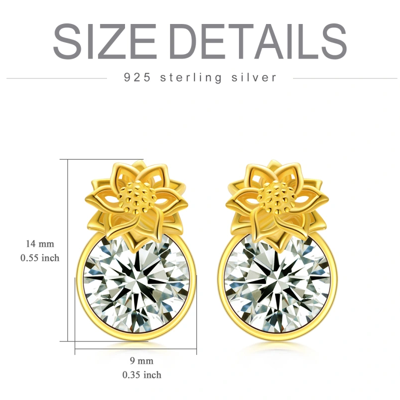 14K Gold Personalized Birthstone Sunflower Stud Earrings for Women-5