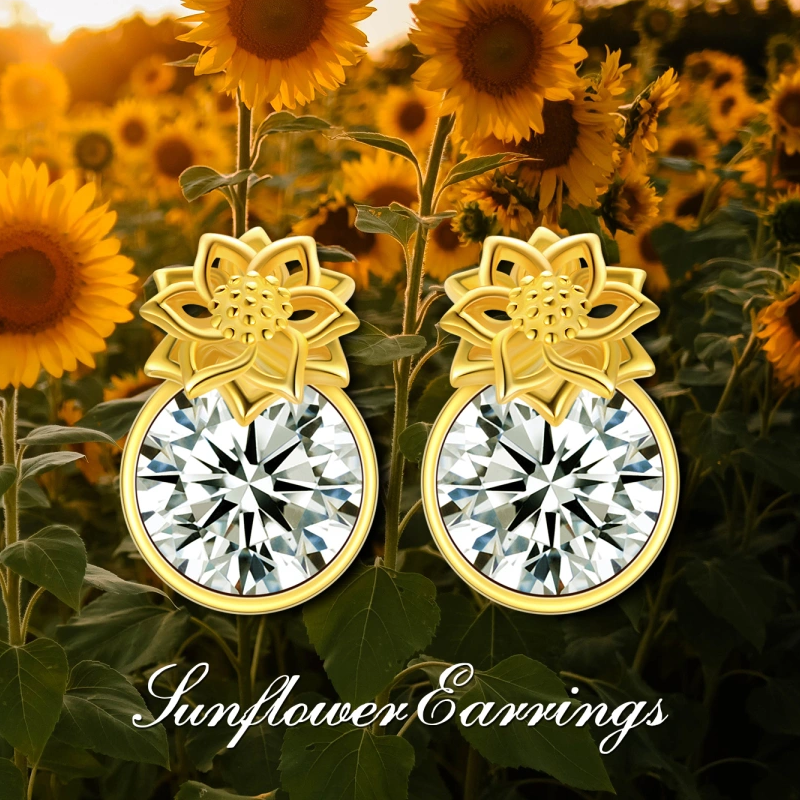 14K Gold Personalized Birthstone Sunflower Stud Earrings for Women-6