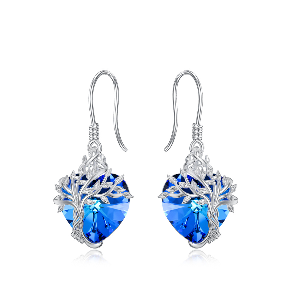 Pendientes colgantes con forma de corazón y árbol de la vida con piedra natal personalizada en plata de ley para mujer-1