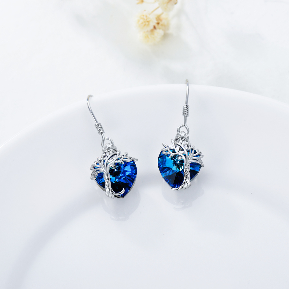 Pendientes colgantes con forma de corazón y árbol de la vida con piedra natal personalizada en plata de ley para mujer-3