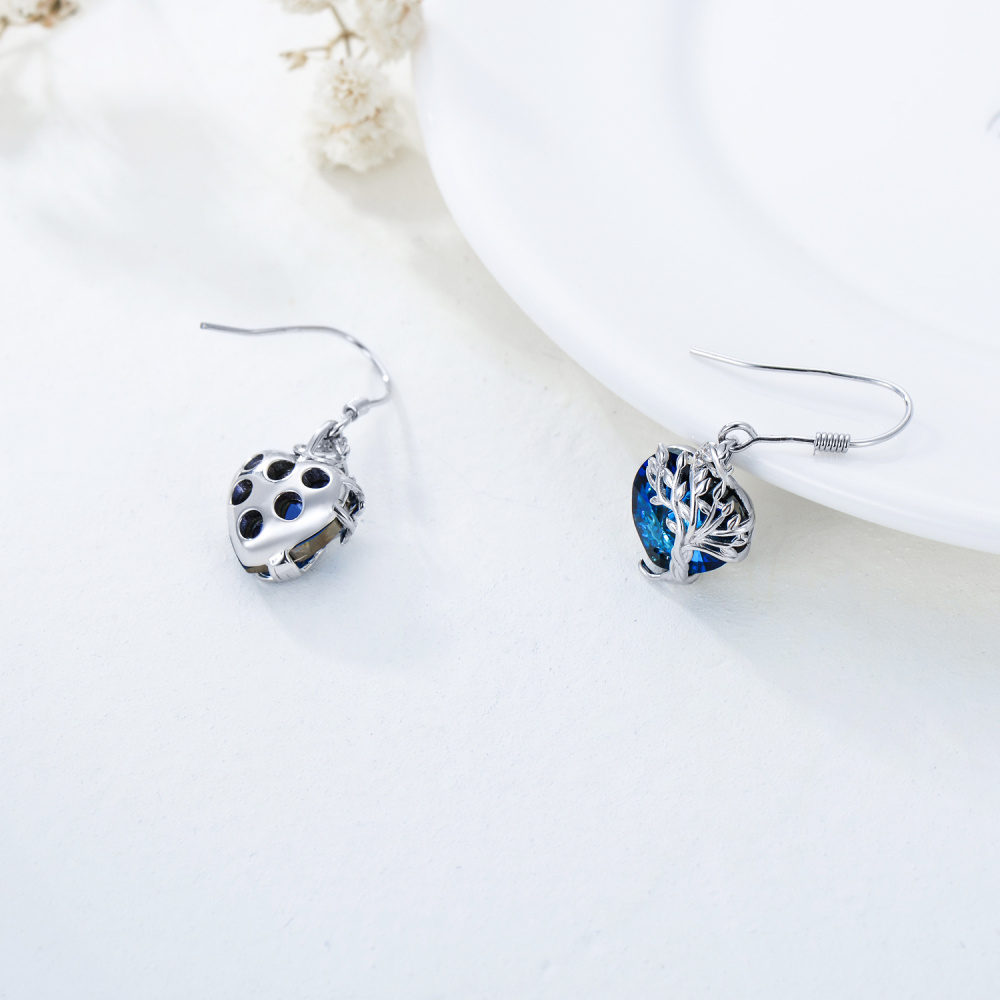 Pendientes colgantes con forma de corazón y árbol de la vida con piedra natal personalizada en plata de ley para mujer-4