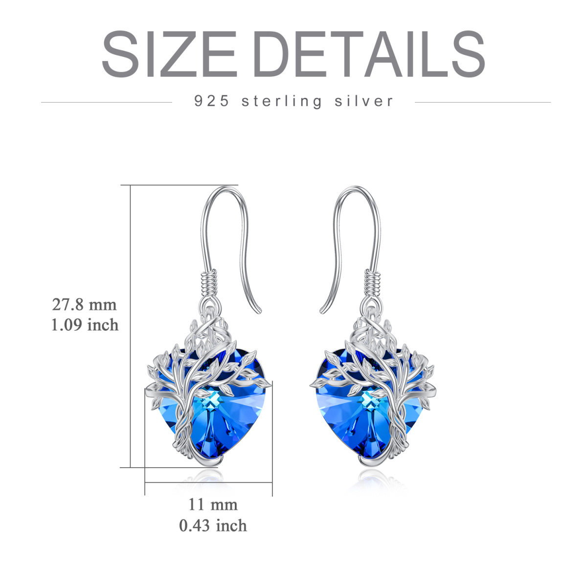 Sterling Silver Personalized Birthstone Tree Of Life & Heart Drop Earrings for Women-5