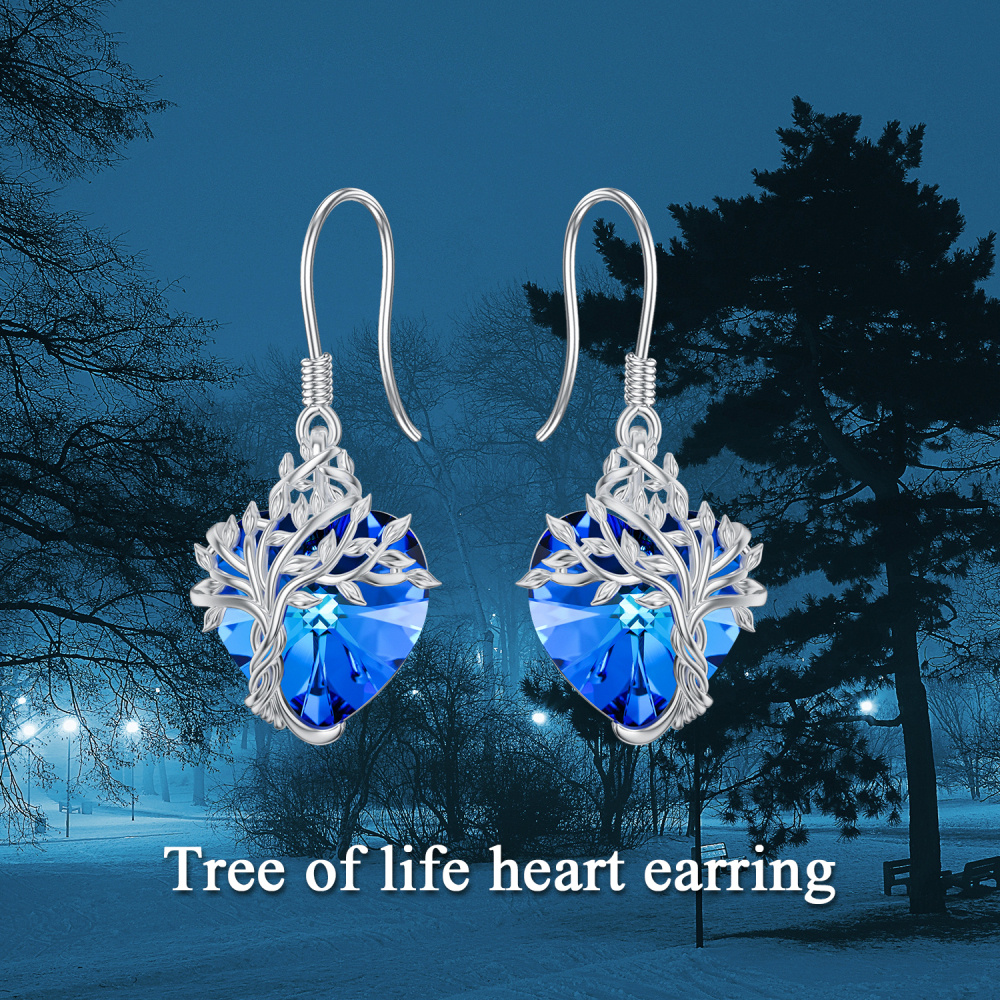 Pendientes colgantes con forma de corazón y árbol de la vida con piedra natal personalizada en plata de ley para mujer-6