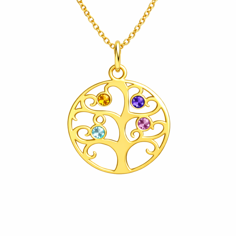 Collier pendentif Arbre de Vie personnalisé en or 14 carats avec pierre de naissance-1