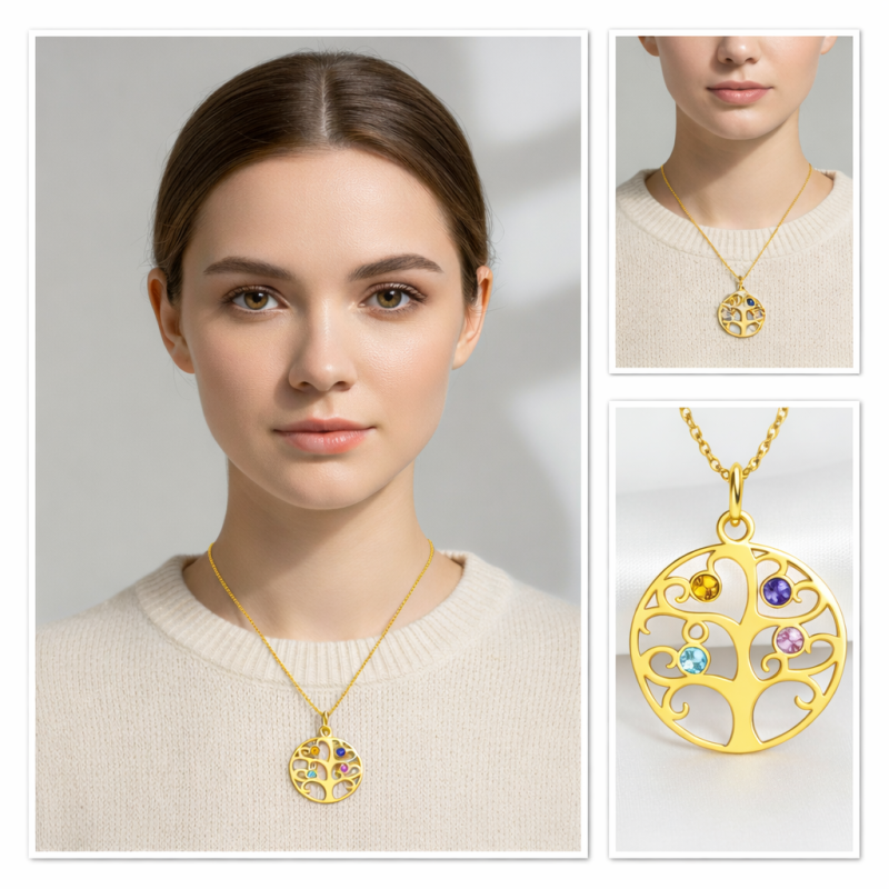 10K White Gold Cubic Zirconia & Personalized Birthstone Tree Of Life Pendant Necklace-2