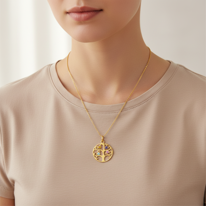 10K White Gold Cubic Zirconia & Personalized Birthstone Tree Of Life Pendant Necklace-3