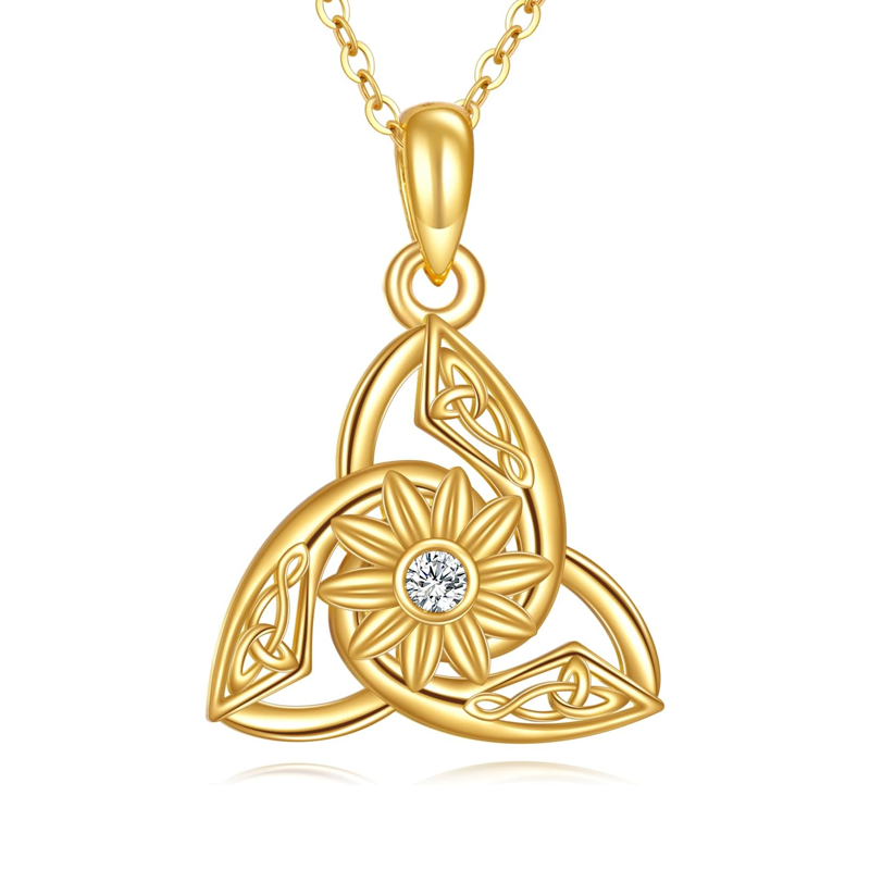 14K Gold Personalized Birthstone Wildflowers Celtic Knot Spiral Knot Necklace for Women-1