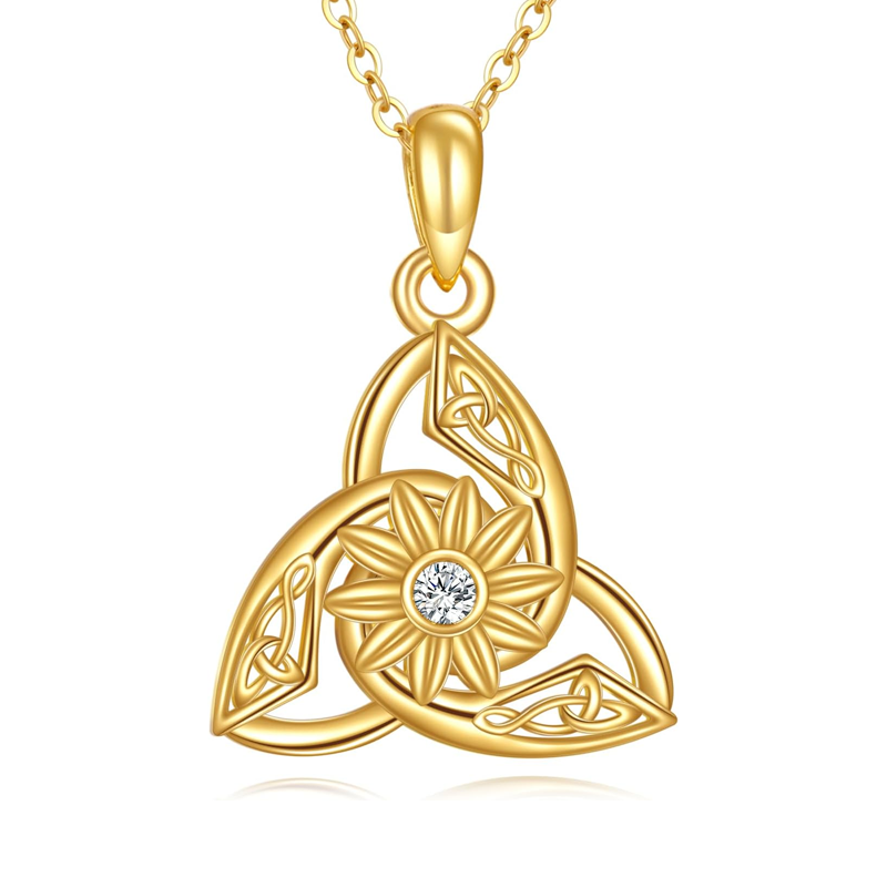 10K Gold Personalized Birthstone Wildflowers Celtic Knot Spiral Knot Necklace for Women-6