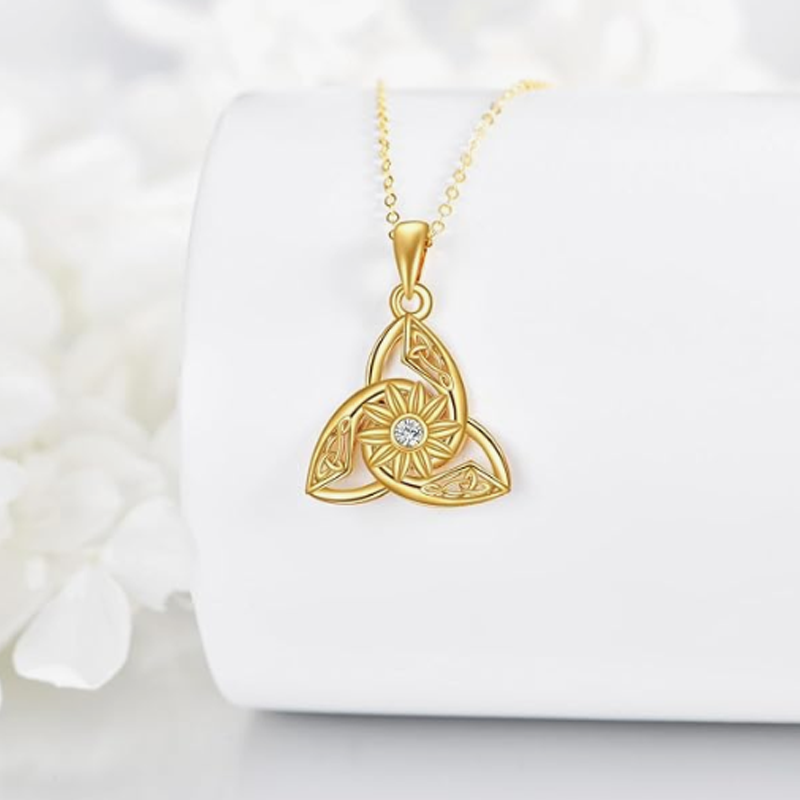 14K Gold Personalized Birthstone Wildflowers Celtic Knot Spiral Knot Necklace for Women-4