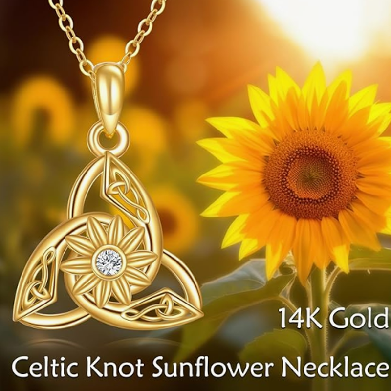 14K Gold Personalized Birthstone Wildflowers Celtic Knot Spiral Knot Necklace for Women-6