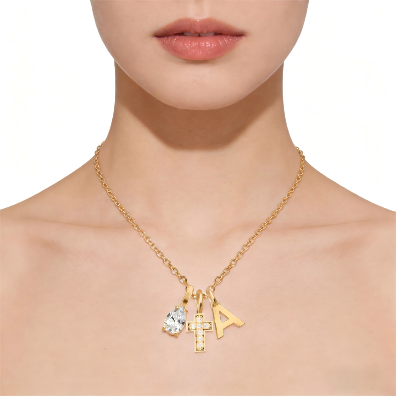 14K Gold Personalized Birthstone & Women‘s Cross Necklace-2