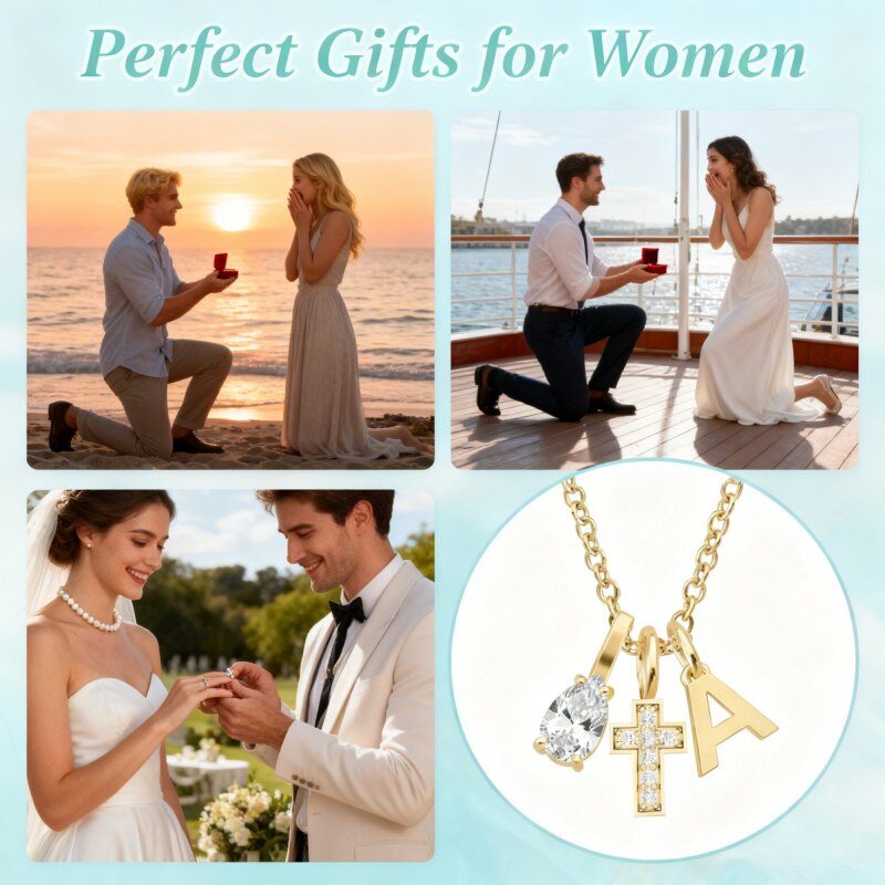 14K Gold Personalized Birthstone & Women‘s Cross Necklace-4