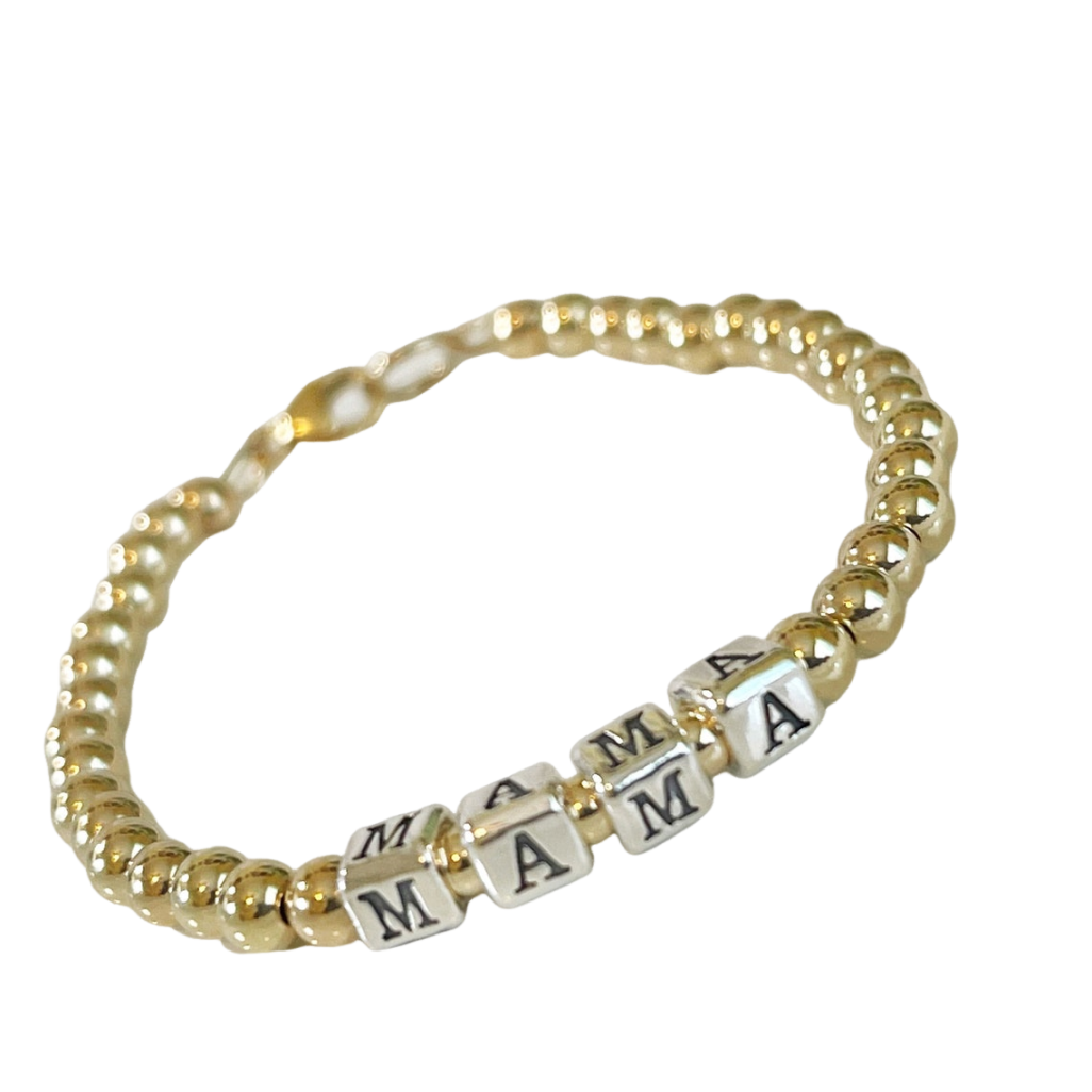 Pulsera de cadena de cuentas con nombre clásico personalizado en oro de 14 quilates para mujer-1