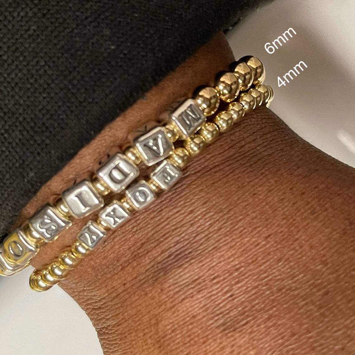 14K gouden gepersonaliseerde klassieke naamkralenkettingarmband voor vrouwen-3