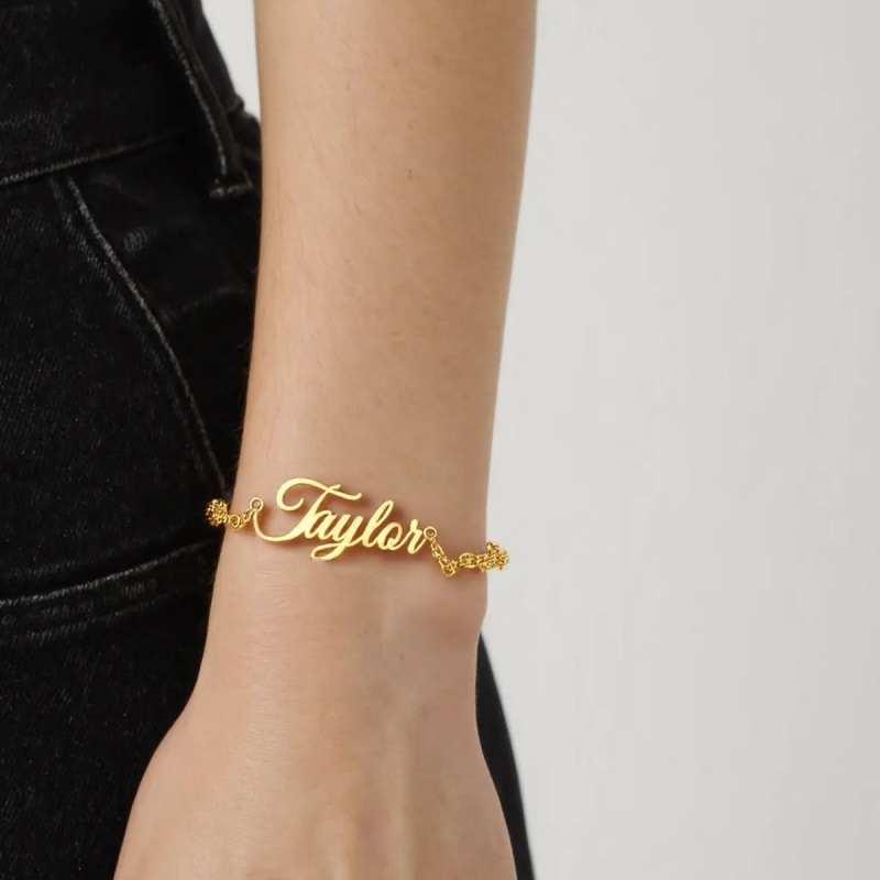 14K Gold Personalized Classic Name Charm Bracelet-2