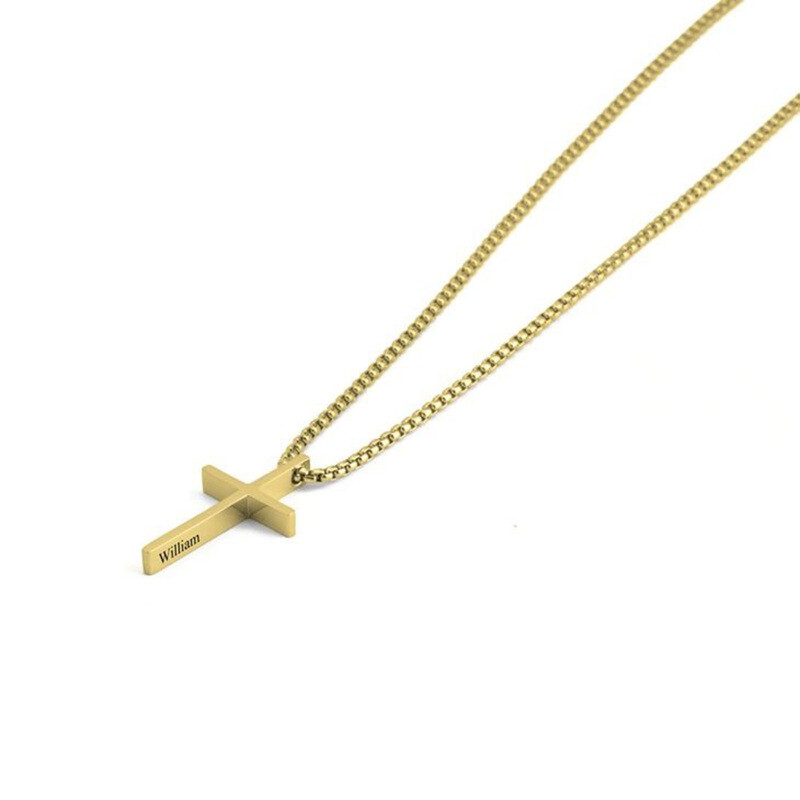 10Kゴールド パーソナライズ クラシック ネーム＆クロス ペンダントネックレス-3