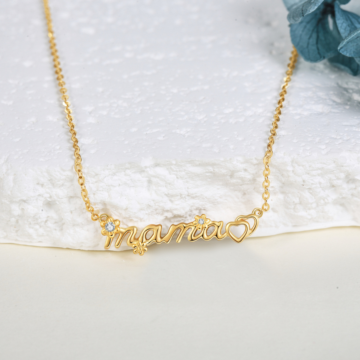 14K Gold Cubic Zirconia & Personalized Classic Name Daisy Pendant Necklace-3
