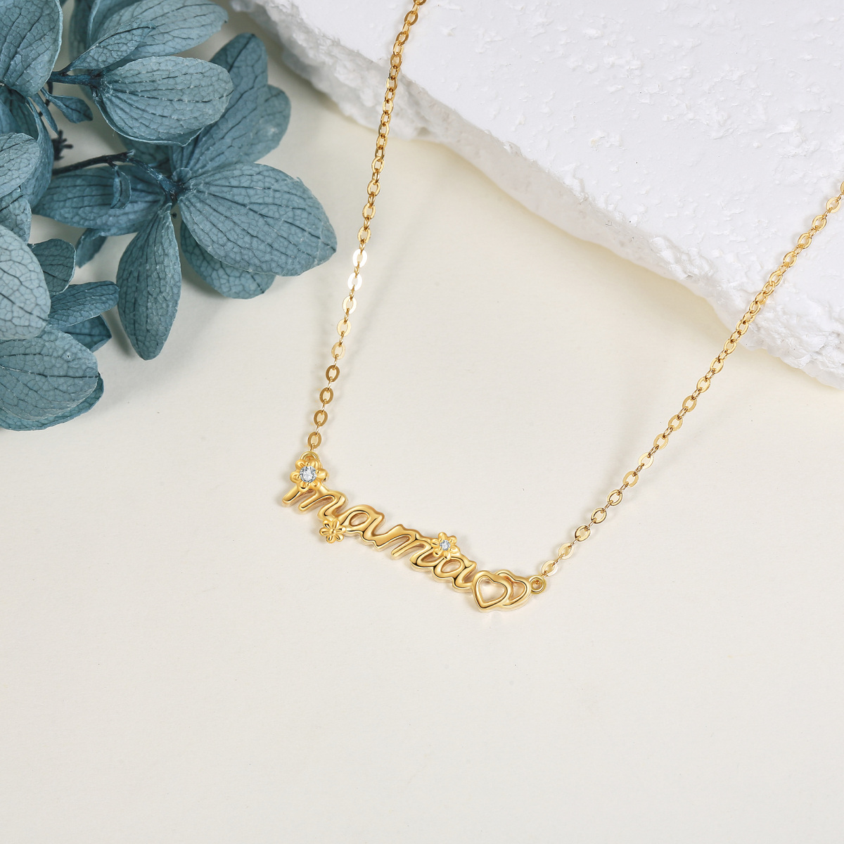 14K Gold Cubic Zirconia & Personalized Classic Name Daisy Pendant Necklace-4
