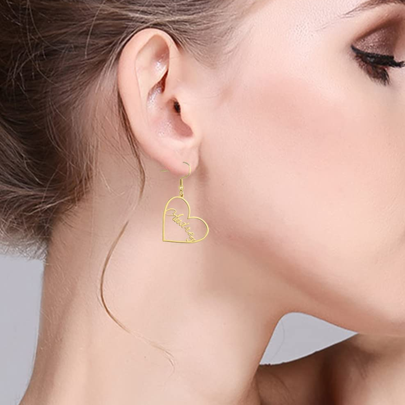 Pendientes colgantes con nombre clásico personalizado en oro de 14 quilates-2