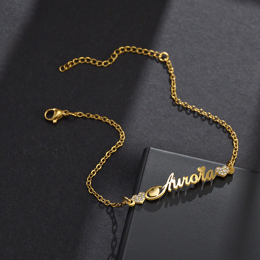 14K Gold Personalized Classic Name Pendant Bracelet-3