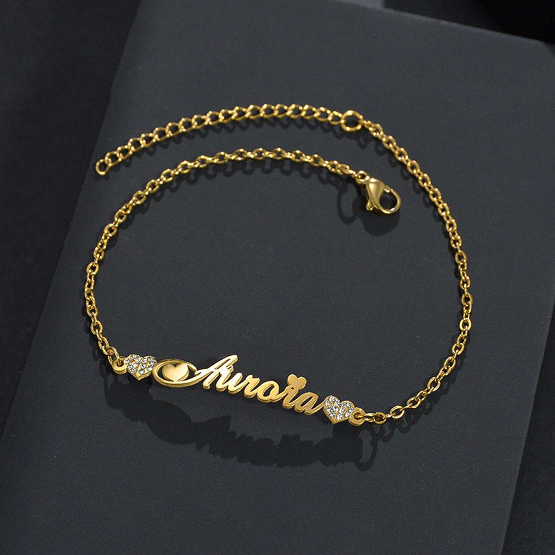 14K Gold Personalized Classic Name Charm Bracelet-4