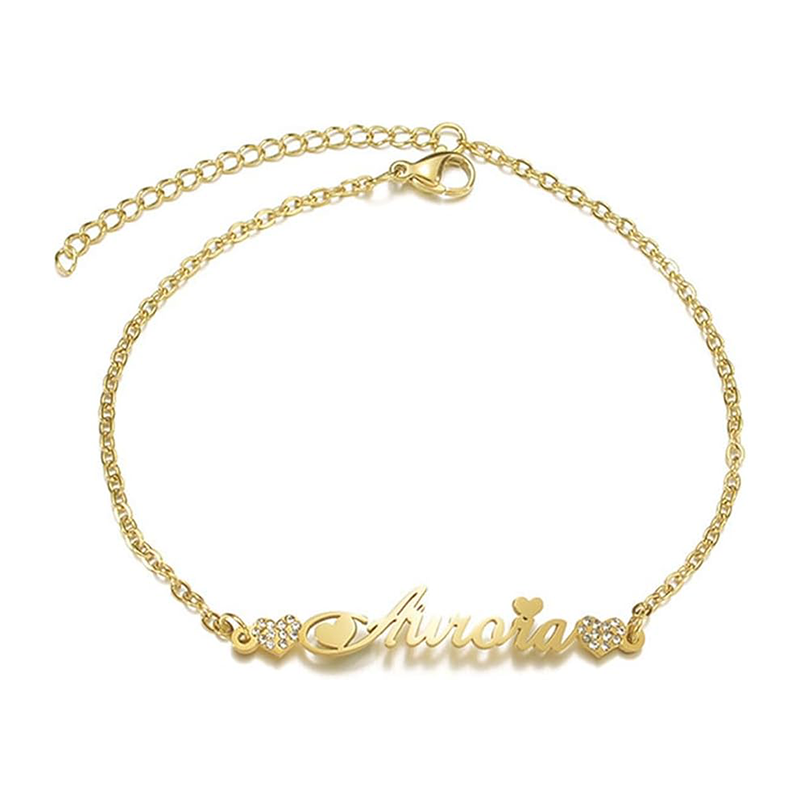 10K Gold Cubic Zirconia Personalized Classic Name Charm Bracelet for Women-1