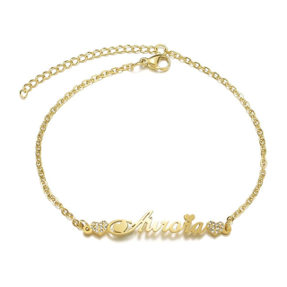 10K Gold Cubic Zirconia Personalized Classic Name Charm Bracelet for Women-15