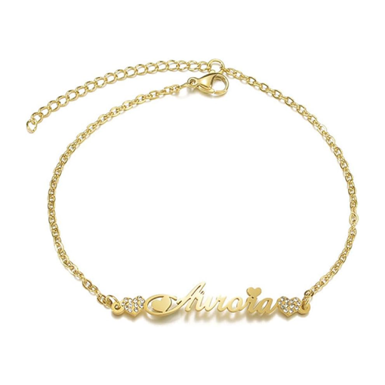 14K Gold Cubic Zirconia Personalized Classic Name Pendant Bracelet for Women