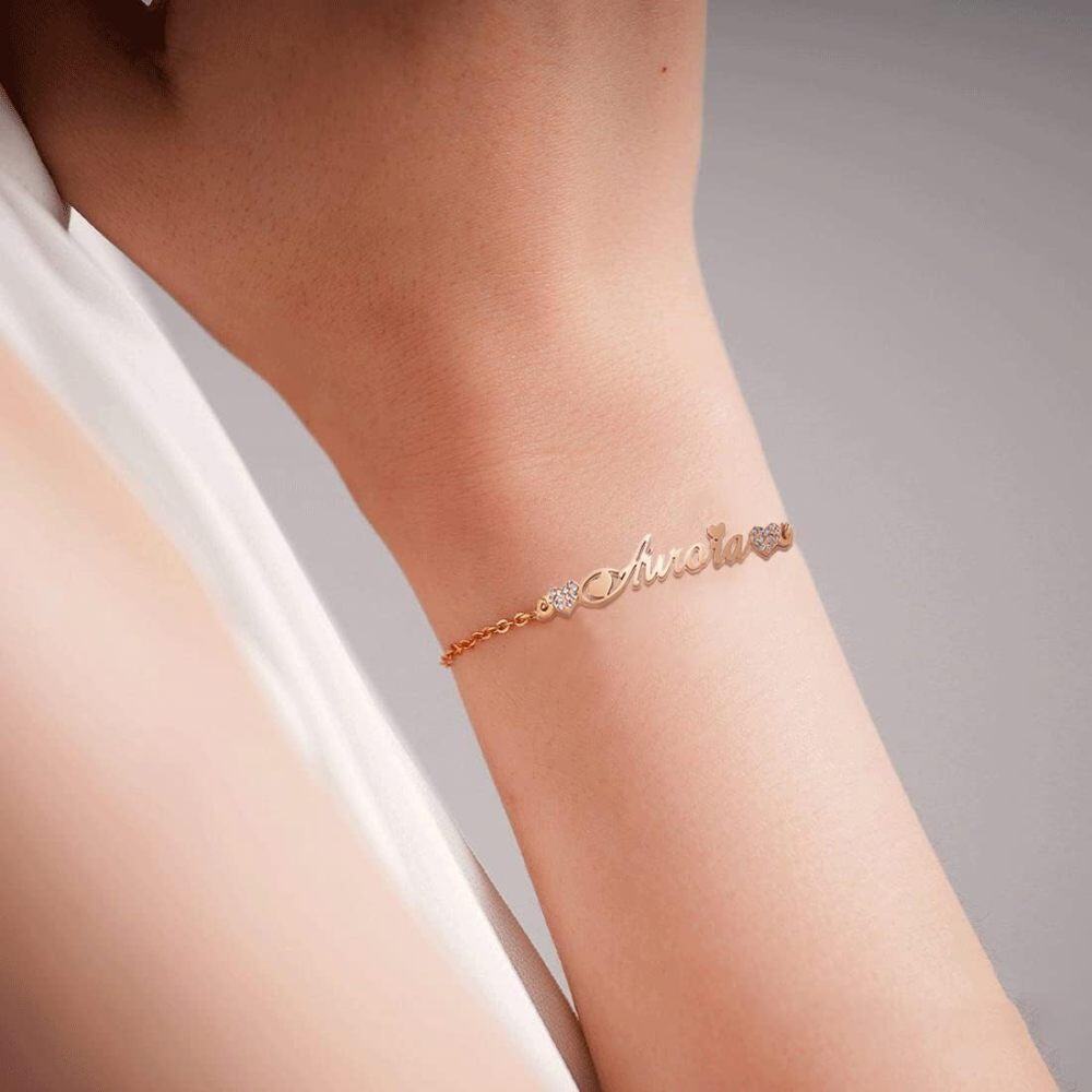 18K Gold Cubic Zirconia Personalized Classic Name Charm Bracelet for Women-2