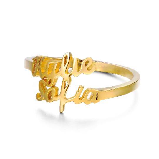 Anel com nome clássico personalizado em ouro 14K